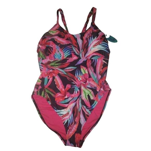 NWT Mynah Women's Plus 22W Tropical Medium Coverage X-Back One Piece Swim Suit - Picture 1 of 5